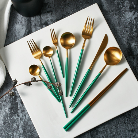 歐式精緻不鏽鋼鈦金餐具-綠款