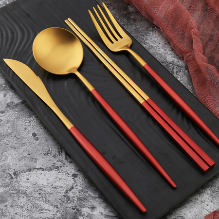 歐式精緻不鏽鋼鈦金餐具-紅款