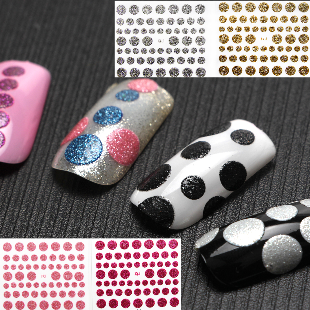 新品 特價促銷 3D背膠指甲貼花 彩色圓形帶青蔥閃粉 指甲貼紙