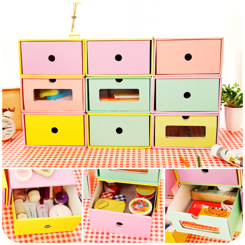 創意彩色桌面收納盒加厚紙質抽屜整理盒DIY多功能鞋盒